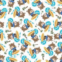 Surfing time with cute little animal at summer. Seamless pattern texture for fabric textile, nursery, baby clothes, background, textile, wrapping paper and other decoration. vector