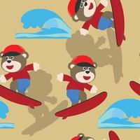 Surfing time with cute little animal at summer. Seamless pattern texture for fabric textile, nursery, baby clothes, background, textile, wrapping paper and other decoration. vector