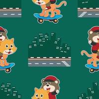 seamless pattern with bear on  skate board, For fabric textile, nursery, baby clothes, background, textile, wrapping paper and other decoration. vector