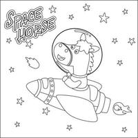 Vector illustration of Cute horse Astronaut Riding Rocket. Cartoon isolated vector illustration, Creative vector Childish design for kids activity colouring book or page.