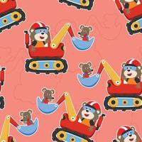 Seamless pattern texture of heavy tool with cute animal For fabric textile, nursery, baby clothes, background, textile, wrapping paper and other decoration. vector