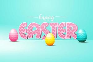 happy easter with 3d text and colorful eggs vector illustration