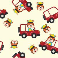 Seamless pattern of cute little animal driving a car go to forest funny animal cartoon,vector illustration. Vector illustration. T-Shirt Design for children. Design elements for kids.