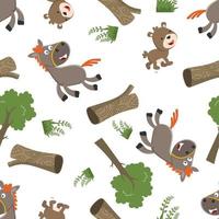 Seamless pattern of cute animal in the jungle. Creative vector childish background for fabric, textile, nursery wallpaper, poster, card, brochure. and other decoration.