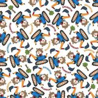 Seamless pattern texture of heavy tool with cute dinosaurs For fabric textile, nursery, baby clothes, background, textile, wrapping paper and other decoration. vector