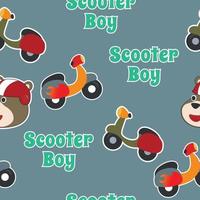 Seamless pattern texture with Cute animal Riding Scooter, Cartoon Vector Illustration. For fabric textile, nursery, baby clothes, background, textile, wrapping paper and other decoration.