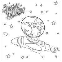 Vector illustration of Cute horse Astronaut Riding Rocket. Cartoon isolated vector illustration, Creative vector Childish design for kids activity colouring book or page.