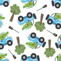 Seamless pattern of cute little horse driving a car go to forest funny animal cartoon,vector illustration. Vector illustration. T-Shirt Design for children. Design elements for kids.