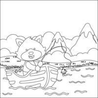 gracioso animal dibujos animados vector en pequeño barco con dibujos animados estilo, de moda niños gráfico con línea Arte diseño mano dibujo bosquejo para adulto y niños colorante libro o página