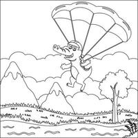 Vector cartoon illustration of skydiving with litlle animal with cartoon style Childish design for kids activity colouring book or page.