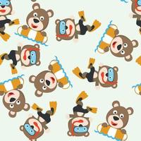 Cute two bear in swimming ring. Summer concept animal cartoon character design. Creative vector childish background for fabric textile, nursery, baby clothes, wrapping paper and other decoration.