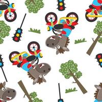 Seamless pattern texture with Cute little animal Riding motorcycle, vector