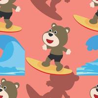 Surfing time with cute little animal at summer. Seamless pattern texture for fabric textile, nursery, baby clothes, background, textile, wrapping paper and other decoration. vector