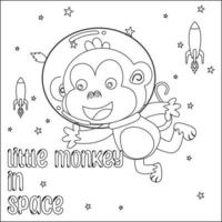 Vector illustration of cute monkey Astronaut Floating In Space. Cartoon isolated vector illustration, Creative vector Childish design for kids activity colouring book or page.