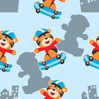 seamless pattern with bear on  skate board, For fabric textile, nursery, baby clothes, background, textile, wrapping paper and other decoration. vector