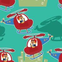 Seamless pattern vector of a cute bear on a helicopter. For fabric textile, nursery, baby clothes, background, textile, wrapping paper and other decoration.