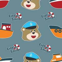 Seamless pattern with cute little animal sailor, Cute Marine pattern for fabric, baby clothes, background, textile, wrapping paper and other decoration. vector