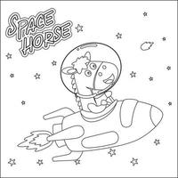 Vector illustration of Cute horse Astronaut Riding Rocket. Cartoon isolated vector illustration, Creative vector Childish design for kids activity colouring book or page.