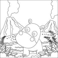 Vector cartoon illustration of cute little animal play over swamp, Childish design for kids activity colouring book or page.