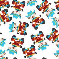 Seamless pattern of cute little animal driving a car go to forest funny animal cartoon,vector illustration. Vector illustration. T-Shirt Design for children. Design elements for kids.