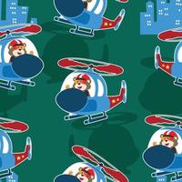 Seamless pattern vector of a cute bear on a helicopter. For fabric textile, nursery, baby clothes, background, textile, wrapping paper and other decoration.