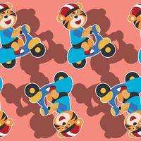 Seamless pattern texture with Cute animal Riding Scooter Cartoon Vector Icon Illustration. For fabric textile, nursery, baby clothes, background, textile, wrapping paper and other decoration.