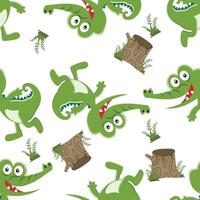 Seamless pattern of cute crocodile kid. Funny vector illustration. Creative vector childish background for fabric textile, nursery wallpaper, brochure. and other decoration.