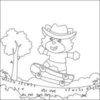 vector ilustración de linda pequeño zorro en patinar tablero. dibujos animados aislado vector ilustración, creativo vector infantil diseño para niños actividad colorante libro o página.