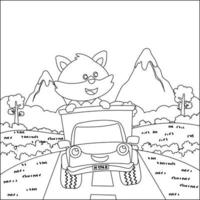 vector ilustración de linda pequeño animal en un camión Vamos a bosque, dibujos animados aislado vector ilustración, creativo vector infantil diseño para niños actividad colorante libro o página.