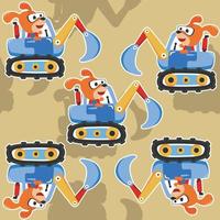 Seamless pattern texture of heavy tool with cute animal For fabric textile, nursery, baby clothes, background, textile, wrapping paper and other decoration. vector