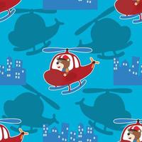 Seamless pattern vector of a cute bear on a helicopter. For fabric textile, nursery, baby clothes, background, textile, wrapping paper and other decoration.