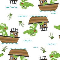 Seamless pattern of cute crocodile kid. Funny vector illustration. Creative vector childish background for fabric textile, nursery wallpaper, brochure. and other decoration.