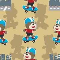 seamless pattern with bear on  skate board, For fabric textile, nursery, baby clothes, background, textile, wrapping paper and other decoration. vector