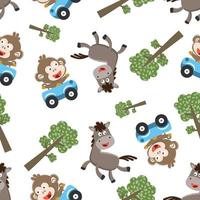 Seamless pattern of cute animal in the jungle. Creative vector childish background for fabric, textile, nursery wallpaper, poster, card, brochure. and other decoration.