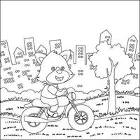 Vector illustration of cute little bear ride a motorcycle, Trendy children graphic with Line Art Design Hand Drawing Sketch Vector illustration For Adult And Kids Coloring Book.