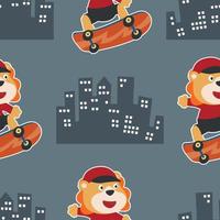 seamless pattern with bear on  skate board, For fabric textile, nursery, baby clothes, background, textile, wrapping paper and other decoration. vector