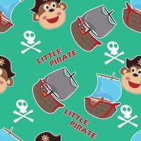 Seamless pattern with cute little animal sailor, Cute Marine pattern for fabric, baby clothes, background, textile, wrapping paper and other decoration. vector