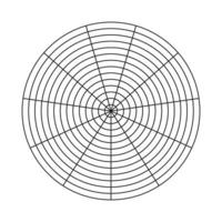 Wheel of life template. Polar grid of 13 segments and 11 concentric circles. Blank polar graph paper. Circle diagram of life style balance. Simple coaching tool for visualizing all areas of life. vector