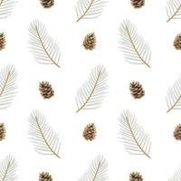 Fluffy coniferous twigs with beautiful cones. Elegant floral seamless pattern. vector