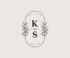 initial KS letters Beautiful floral feminine editable premade monoline logo suitable for spa salon skin hair beauty boutique and cosmetic company. vector