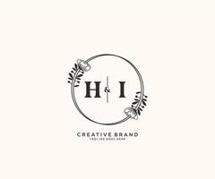 initial HI letters hand drawn feminine and floral botanical logo suitable for spa salon skin hair beauty boutique and cosmetic company. vector