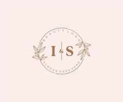 initial IS letters Beautiful floral feminine editable premade monoline logo suitable for spa salon skin hair beauty boutique and cosmetic company. vector