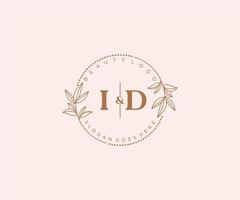 initial ID letters Beautiful floral feminine editable premade monoline logo suitable for spa salon skin hair beauty boutique and cosmetic company. vector