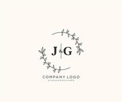 initial JG letters Beautiful floral feminine editable premade monoline logo suitable for spa salon skin hair beauty boutique and cosmetic company. vector