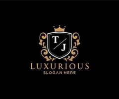 Initial TJ Letter Royal Luxury Logo template in vector art for Restaurant, Royalty, Boutique, Cafe, Hotel, Heraldic, Jewelry, Fashion and other vector illustration.
