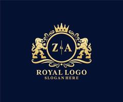 Initial ZA Letter Lion Royal Luxury Logo template in vector art for Restaurant, Royalty, Boutique, Cafe, Hotel, Heraldic, Jewelry, Fashion and other vector illustration.