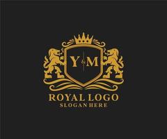 Initial YM Letter Lion Royal Luxury Logo template in vector art for Restaurant, Royalty, Boutique, Cafe, Hotel, Heraldic, Jewelry, Fashion and other vector illustration.