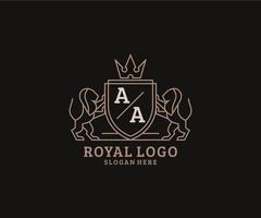 Initial AA Letter Lion Royal Luxury Logo template in vector art for Restaurant, Royalty, Boutique, Cafe, Hotel, Heraldic, Jewelry, Fashion and other vector illustration.