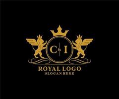 Initial CI Letter Lion Royal Luxury Heraldic,Crest Logo template in vector art for Restaurant, Royalty, Boutique, Cafe, Hotel, Heraldic, Jewelry, Fashion and other vector illustration.