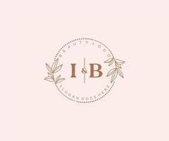 initial IB letters Beautiful floral feminine editable premade monoline logo suitable for spa salon skin hair beauty boutique and cosmetic company. vector